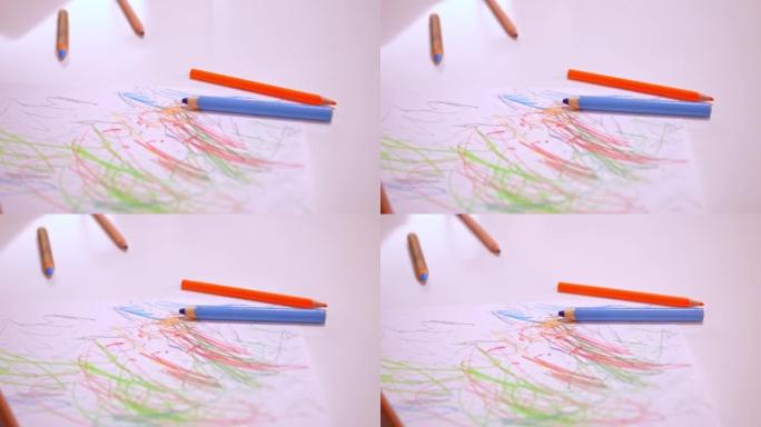 幼儿园儿童用铅笔蜡笔绘制的抽象形状