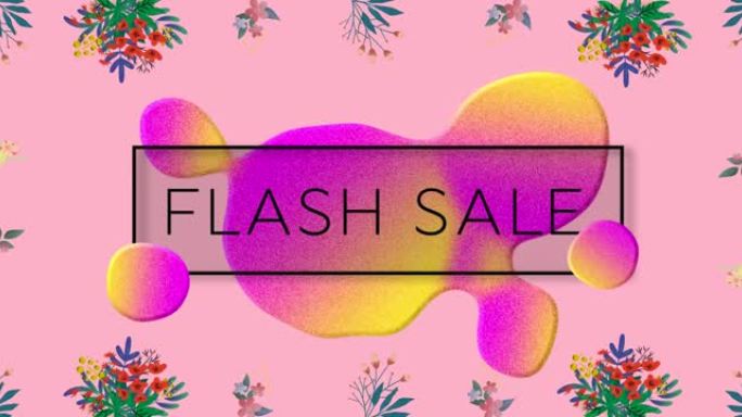 flash sale文本动画在框架中，粉红色背景上有发光的斑点和花朵