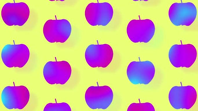 苹果图案在充满活力的渐变全息霓虹灯颜色。概念艺术。最小的超现实主义背景。与苹果的无缝模式。逼真的动画