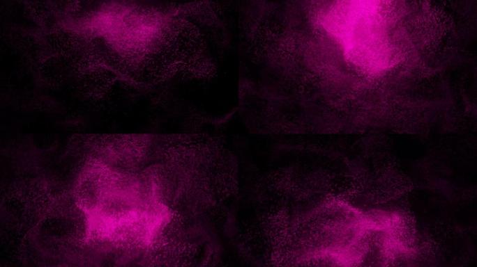 黑色背景上粉红沙的抽象图案。粉红色的圆点云在黑暗中旋转。虚拟数据。VJ循环运动背景。4k动画-3D渲