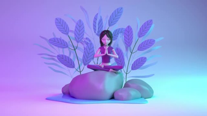 瑜伽姿势中女孩冥想的动画