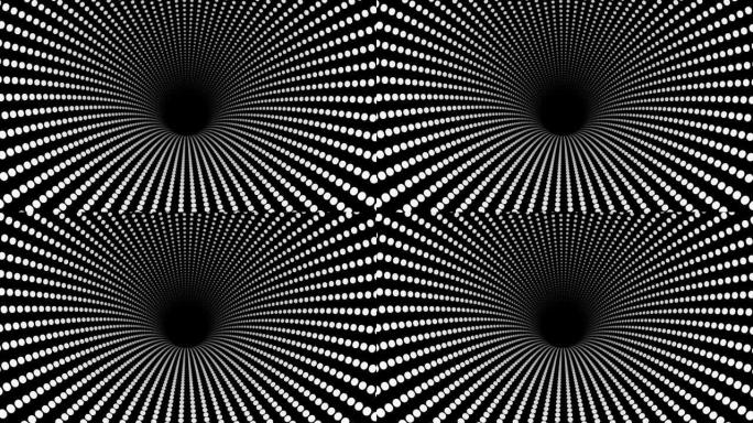 黑白抽象催眠隧道。视错觉无缝循环。4k