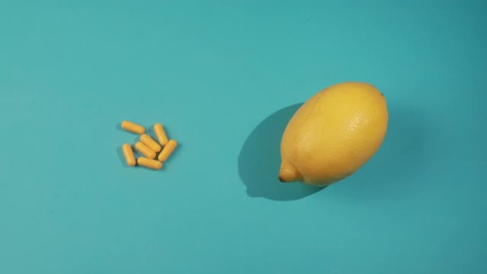 柑橘类水果和维生素c片健康概念