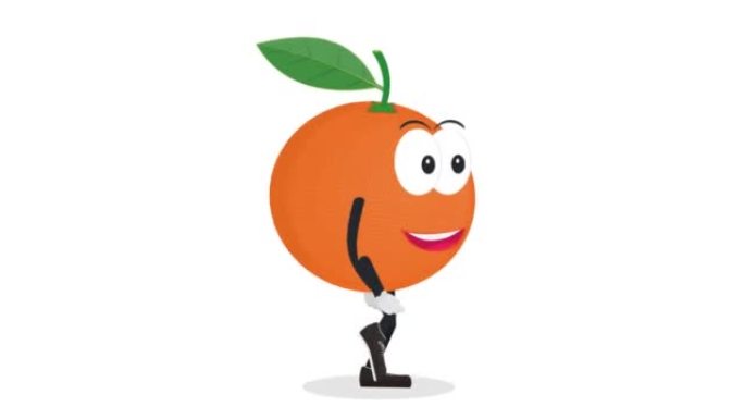 水果是橙色的。卡通人物水果的动画。卡通