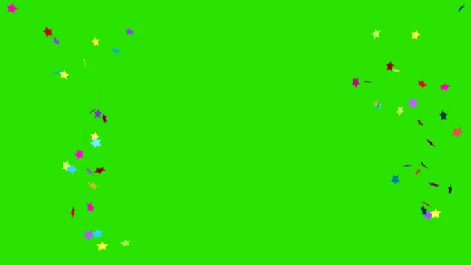 彩色五彩纸屑在绿色屏幕的背景下从两侧飞起来。