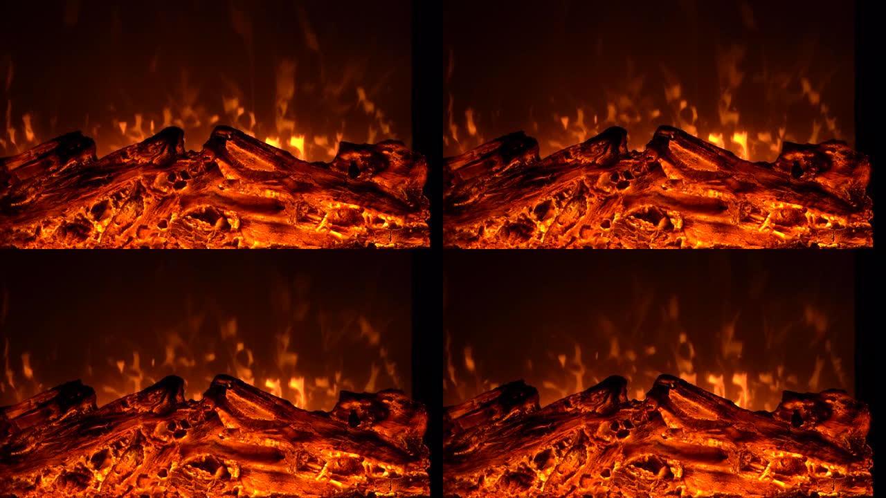 电子壁炉大火燃烧烈焰火光视频素材