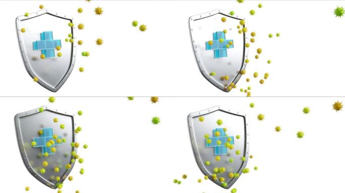 新型冠状病毒肺炎接种概念与盾。3D视频