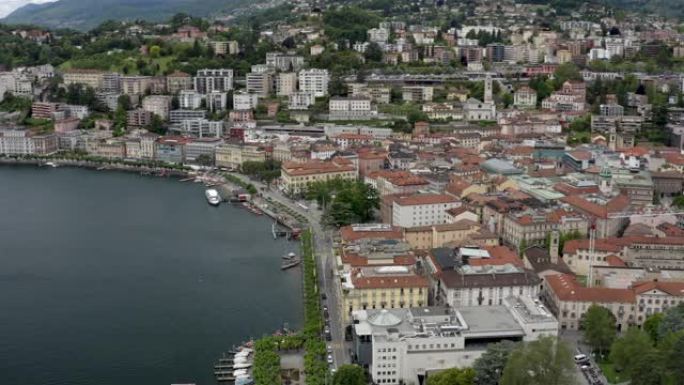 瑞士卢加诺城建鸟瞰海岸线