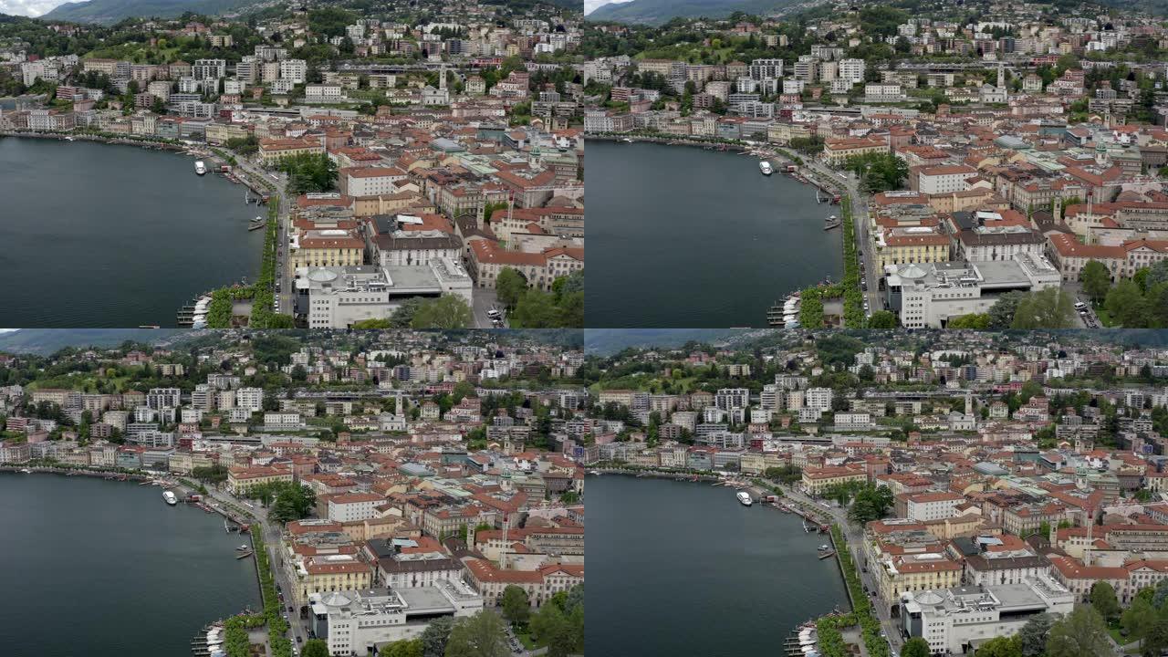瑞士卢加诺城建鸟瞰海岸线