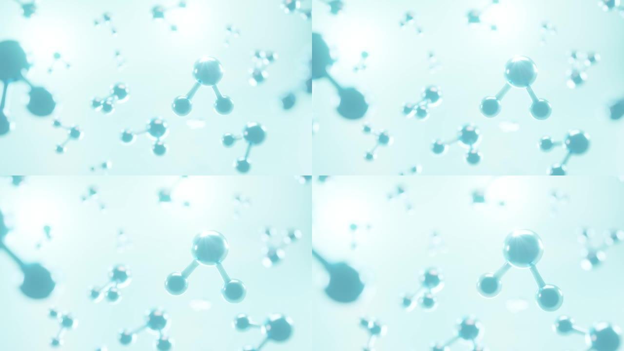 动画氢分子，水分子背景。