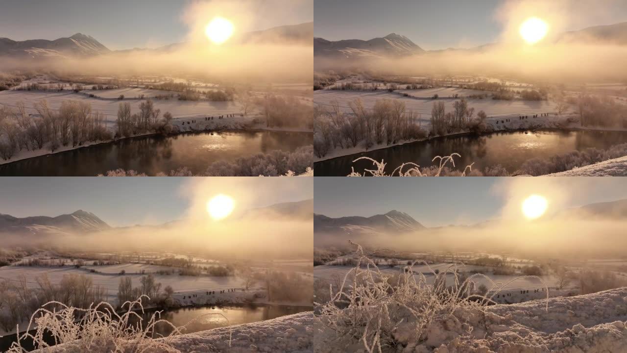 东部快车在雾山无人机视频，冬季埃尔津坎省，东部安纳托利亚地区土耳其