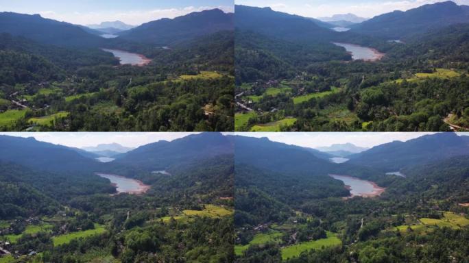 斯里兰卡Nuwara Eliya穿越森林的河流的鸟瞰图。