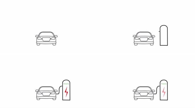 给电动汽车加油。生态汽车。4k视频插图。