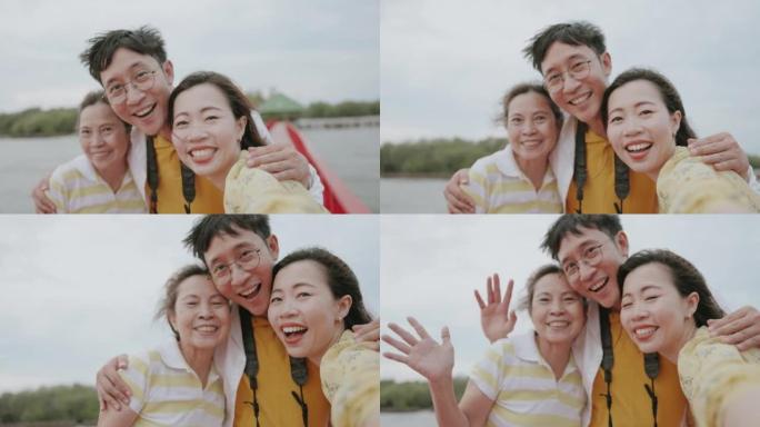 亚洲家庭积极的生活方式享受他们的周末旅行。