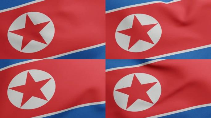 朝鲜国旗挥舞原尺寸和颜色3D渲染，Ramhongsaek konghwa ukgi或朝鲜民主主义人民