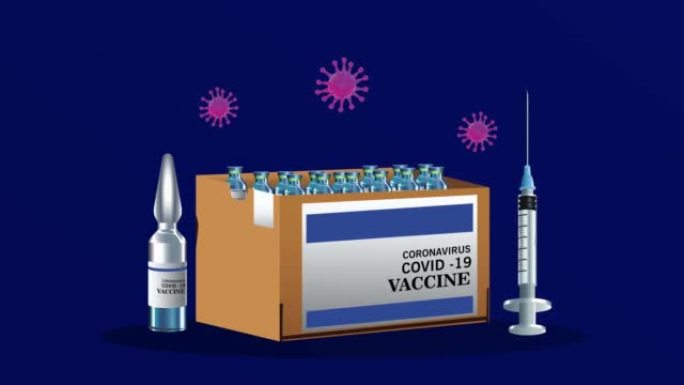 covid19粒子与vacinnes和注射器动画