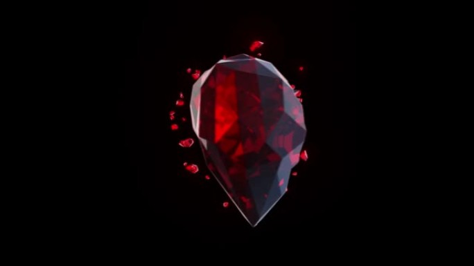 黑暗背景下的破碎红宝石水晶心
