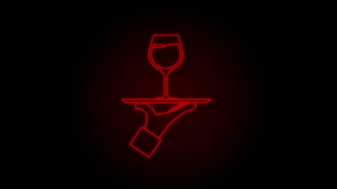 红色背景霓虹灯风格的葡萄酒服务员。运动图形