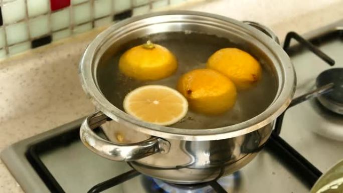 在锅里煮柠檬来感冒，