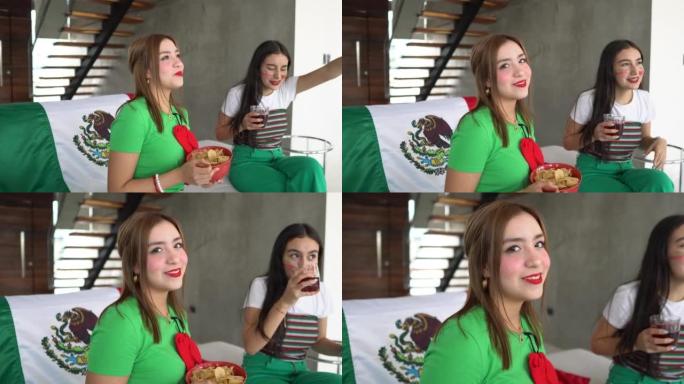 一个十几岁的拉丁女孩与朋友在家吃饭的肖像