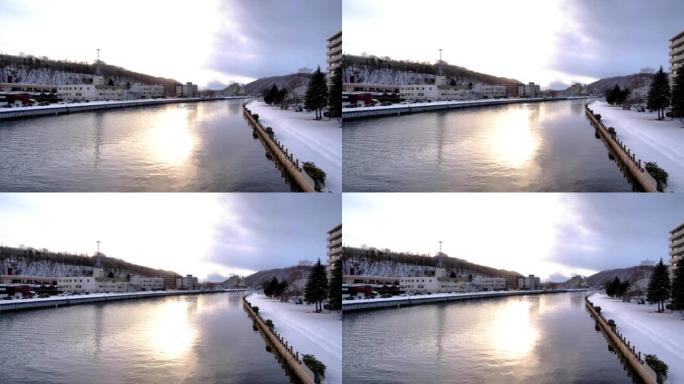 下雪的河边风景，北海道网走川