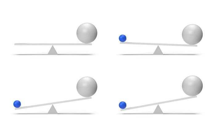 白色数字动画背景上跷跷板上的小球和大球平衡