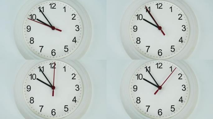 红色秒针的顺时针运动。