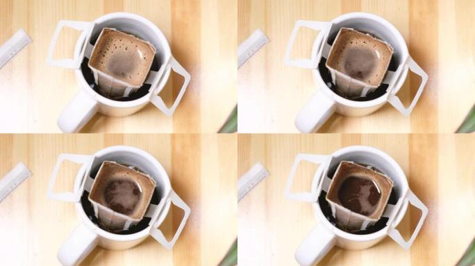 滴水袋里的咖啡。通过咖啡过滤水的过程