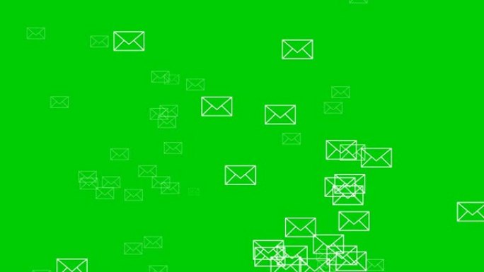 绿色屏幕背景上的邮件或信封符号雨。