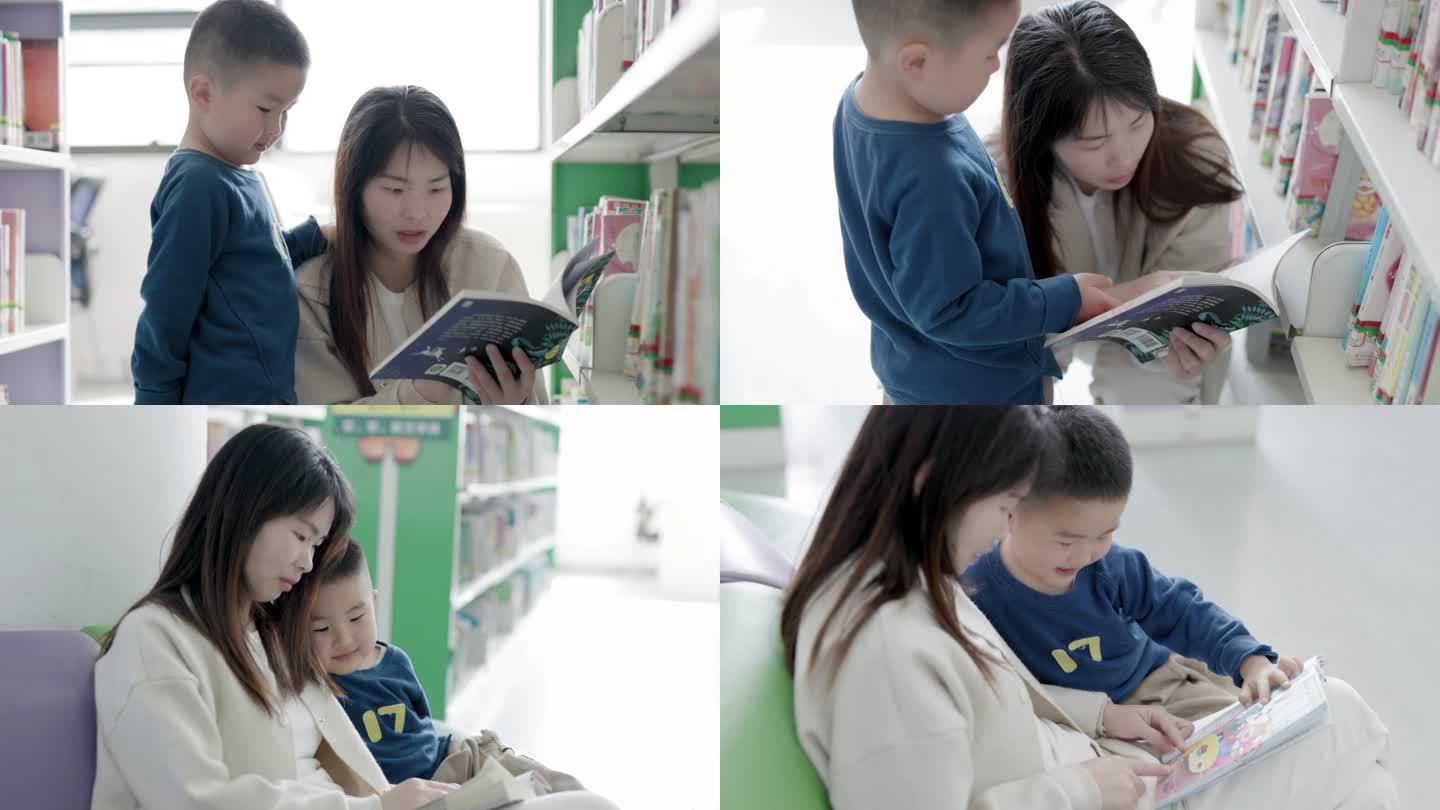 4K妈妈和儿子在图书馆看书【合集】