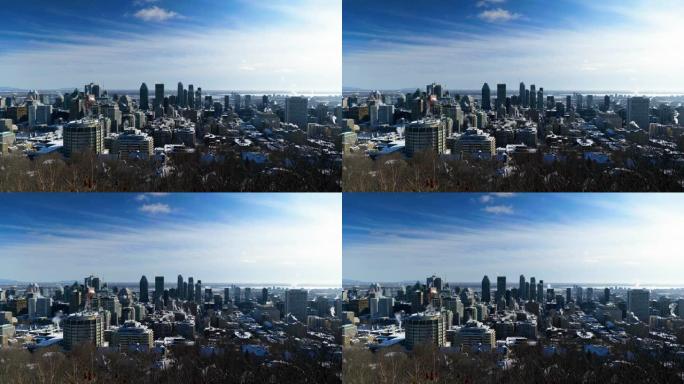 在阳光明媚的日子里，加拿大蒙特利尔市中心的4k景观城市拍摄 (1)。