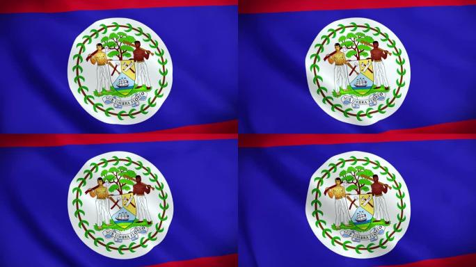 4K伯利兹国家动画标志，伯利兹国旗动画，伯利兹国旗挥舞，伯利兹国旗动画。