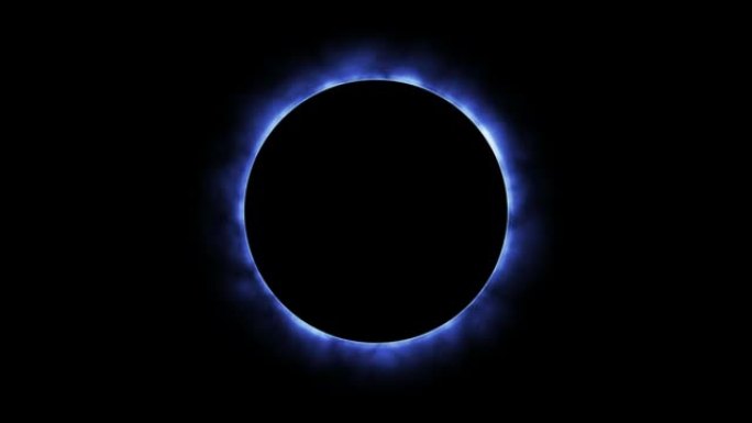 发光的蓝色闪光日蚀与雷击周围的黑色圆圈运动图形。