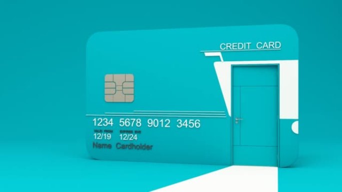 金融机会购物的概念绿色信用卡模板样机银行信用卡与绿色开卡隔离绿色背景与复制空间3d渲染