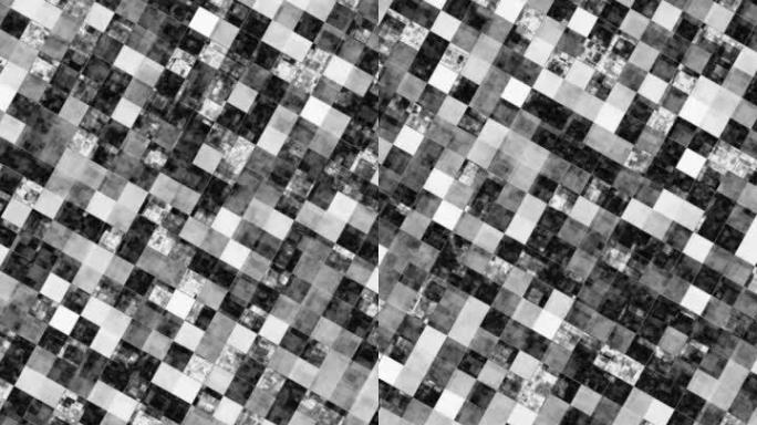 移动正方形块，从黑色背景到白色的表面变换动画，抽象块背景，在一个正方形中移动的数千个块，导致眼睛疲劳