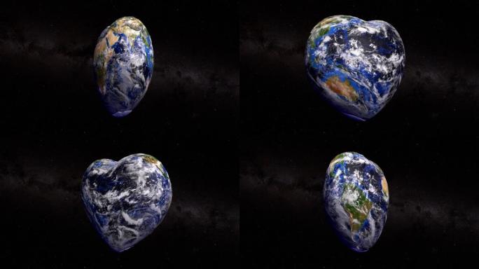 地球生命与和平的概念。心形行星地球在黑暗的背景上脉动。3d动画