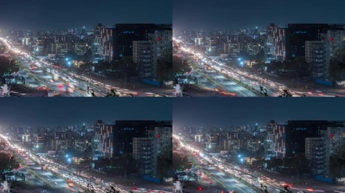 印度马哈拉施特拉邦浦那市孟买-浦那-班加罗尔国家高速公路上交通不畅的高角度延时视图