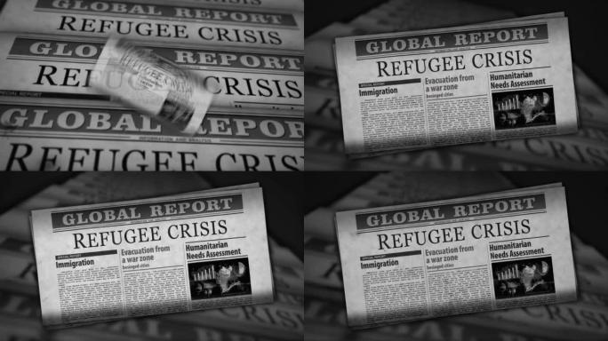 难民危机和人道主义援助复古报纸印刷