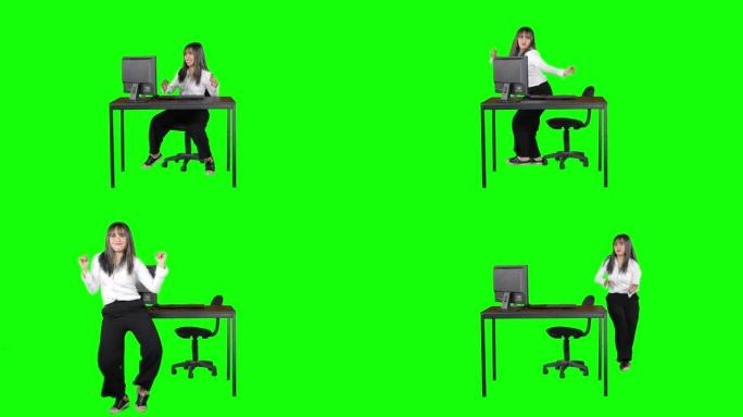 女商人通过跳舞来庆祝自己的成功