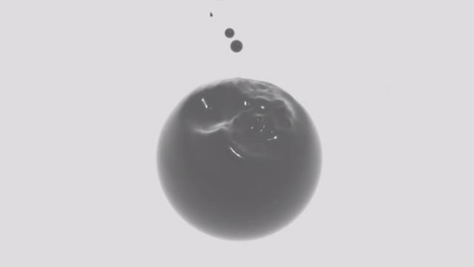 抽象振动3D圆形图形传播较小的液滴。设计。液体灰色球，波纹孤立在白色背景上。