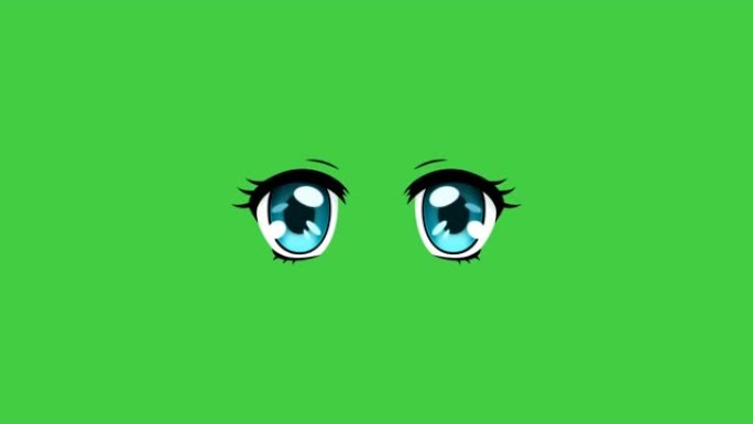 动画情感的眼睛在绿色背景上显示出感性的情绪。