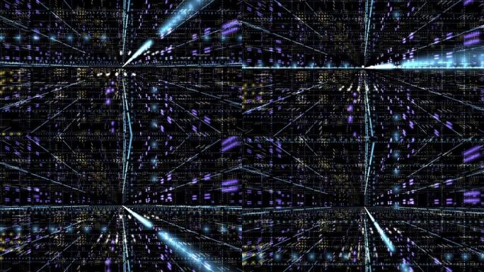 广阔的数字空间从逐渐崛起的角度来看。许多光粒子。每个光都是数据集合的元宇宙。3D渲染。