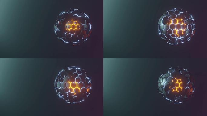 未来物理学原子核。抽象几何球体3d渲染