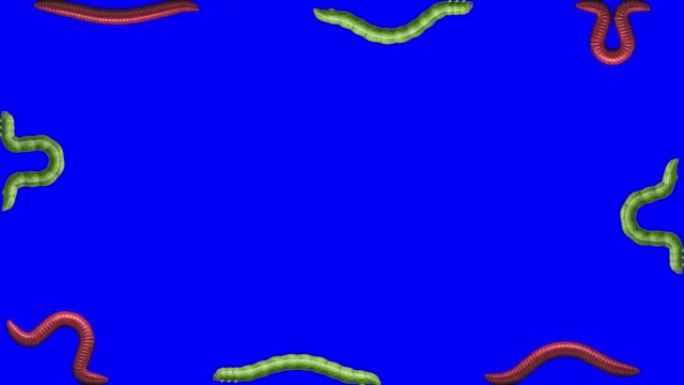 蓝色的毛虫和蠕虫，循环3D动画