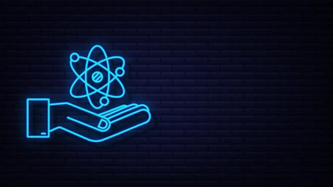 手握上的霓虹原子图标，原子符号运动图形