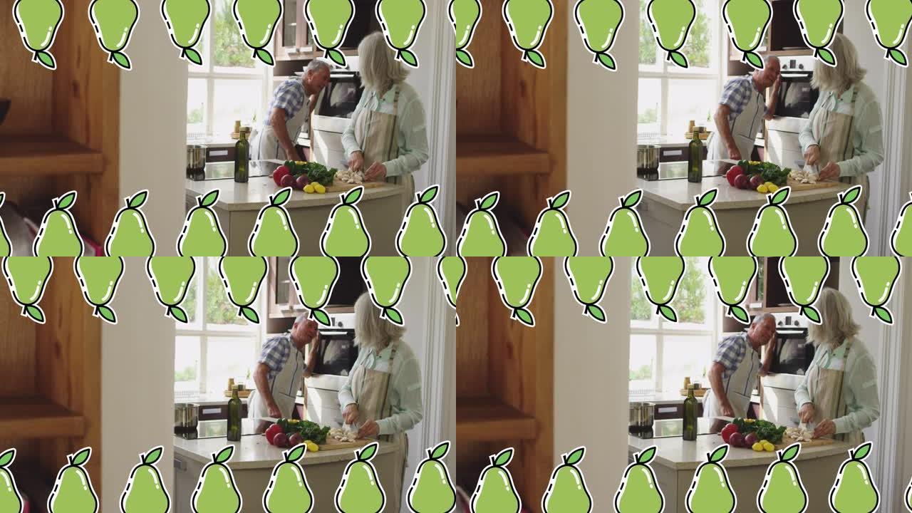 高级高加索夫妇烹饪上的梨图标动画