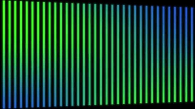垂直发光霓虹蓝绿线条动画。摘要荧光背景。4K