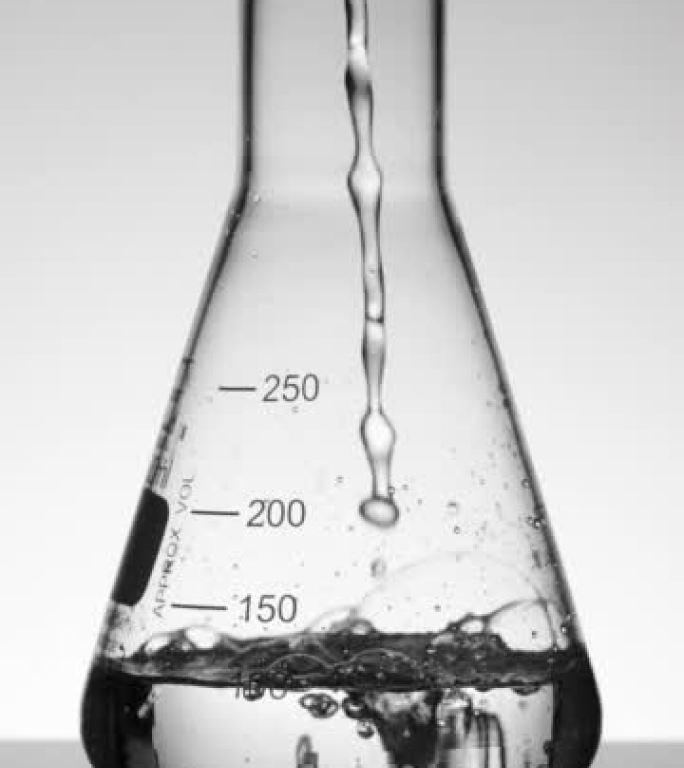 垂直科学家将液体倒入锥形烧瓶中