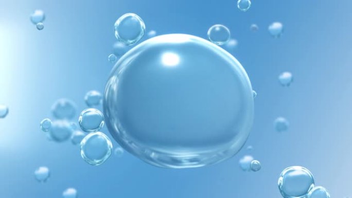 蓝色水滴背景循环上的透明水晶蓝色水泡