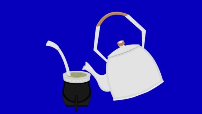 茶壶将热水倒入阿根廷或其他南美国家的经典伴侣的循环动画